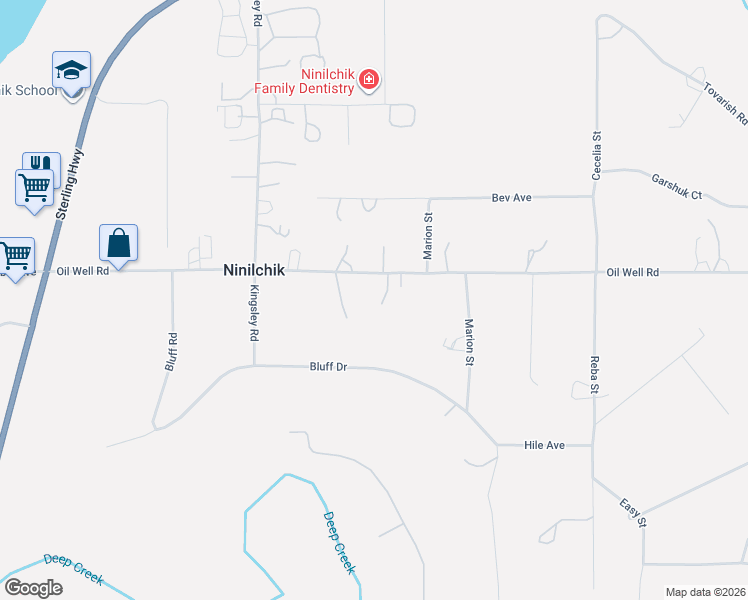 map of restaurants, bars, coffee shops, grocery stores, and more near 66404 Bluff Drive in Ninilchik