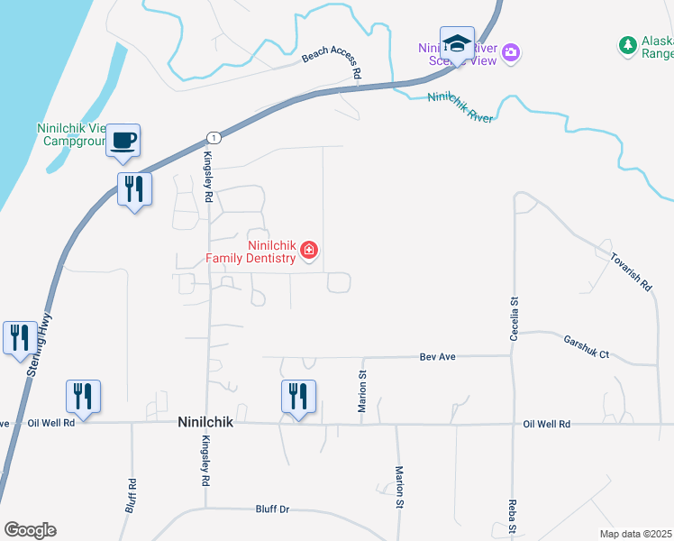 map of restaurants, bars, coffee shops, grocery stores, and more near 66343 Aspen Avenue in Ninilchik