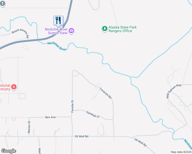 map of restaurants, bars, coffee shops, grocery stores, and more near 15665 Tovarish Road in Ninilchik