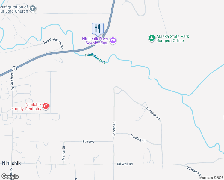 map of restaurants, bars, coffee shops, grocery stores, and more near 15666 Cecelia Street in Ninilchik