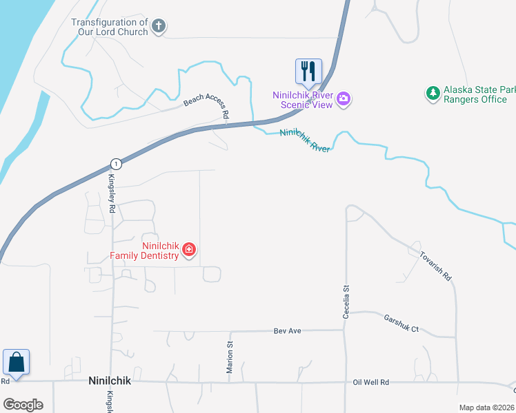 map of restaurants, bars, coffee shops, grocery stores, and more near 15680 Hylen Street in Ninilchik