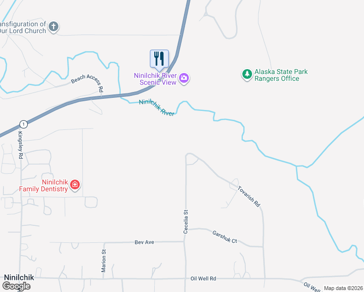 map of restaurants, bars, coffee shops, grocery stores, and more near 15666 Cecelia Street in Ninilchik