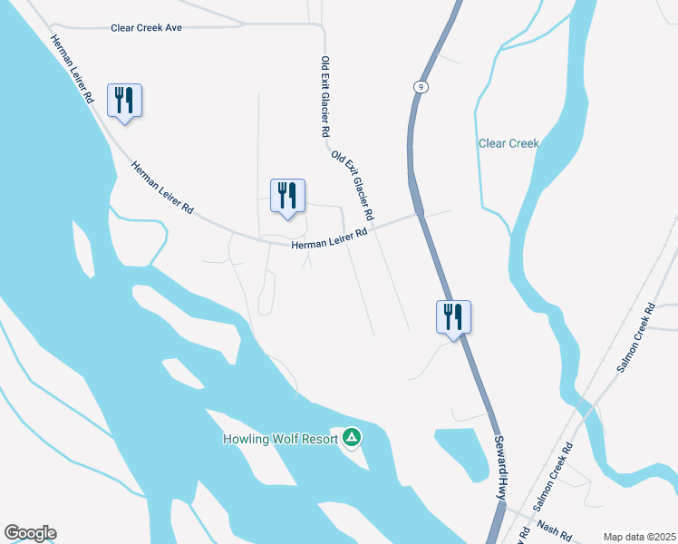 map of restaurants, bars, coffee shops, grocery stores, and more near 11643 Raven Road in Seward