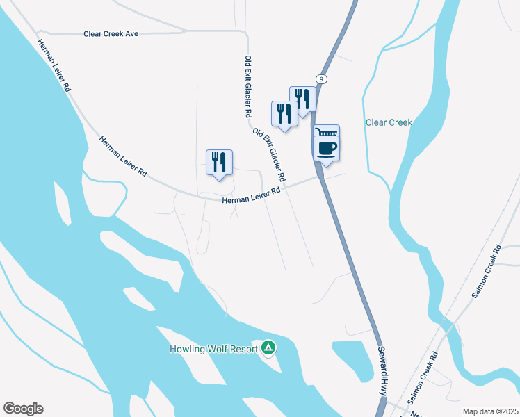 map of restaurants, bars, coffee shops, grocery stores, and more near 11643 Raven Lane in Seward