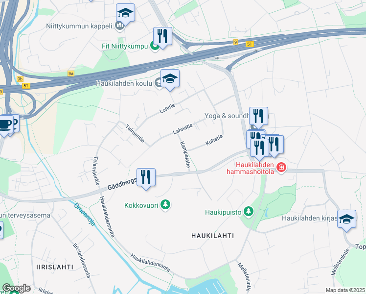 map of restaurants, bars, coffee shops, grocery stores, and more near 4 Kampelatie in Espoo