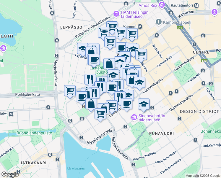 map of restaurants, bars, coffee shops, grocery stores, and more near 13 Aleksanterinkatu in Helsinki