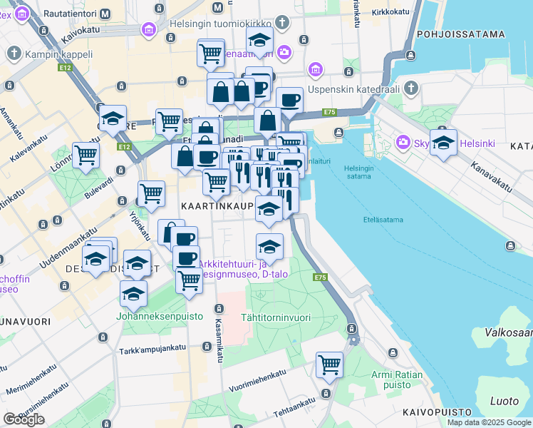 map of restaurants, bars, coffee shops, grocery stores, and more near in Helsingfors
