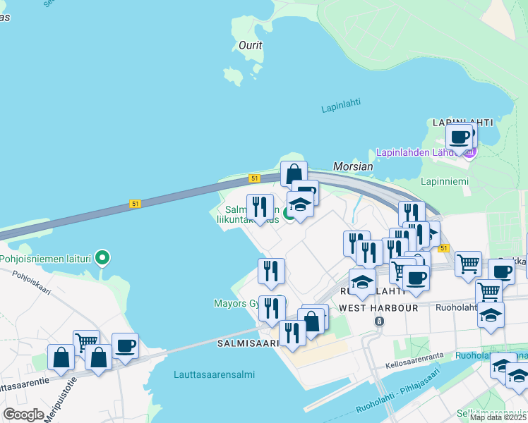 map of restaurants, bars, coffee shops, grocery stores, and more near in Helsingfors