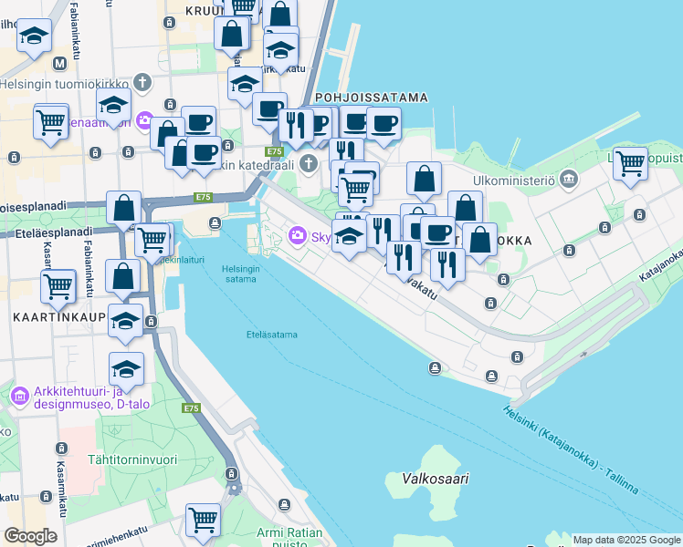 map of restaurants, bars, coffee shops, grocery stores, and more near 4 Katajanokanlaituri in Helsinki