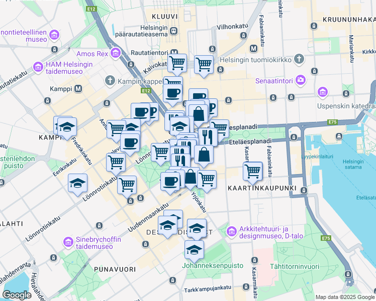 map of restaurants, bars, coffee shops, grocery stores, and more near in Helsinki
