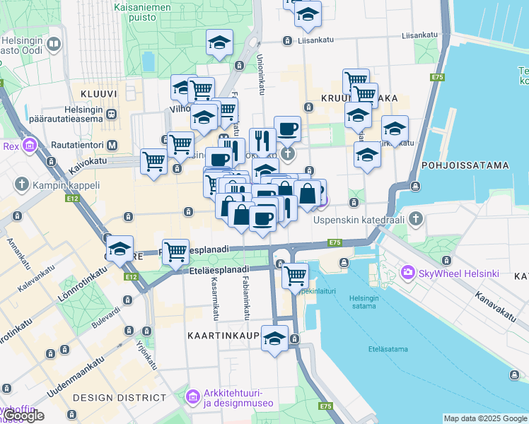 map of restaurants, bars, coffee shops, grocery stores, and more near 34 Unioninkatu in Helsinki