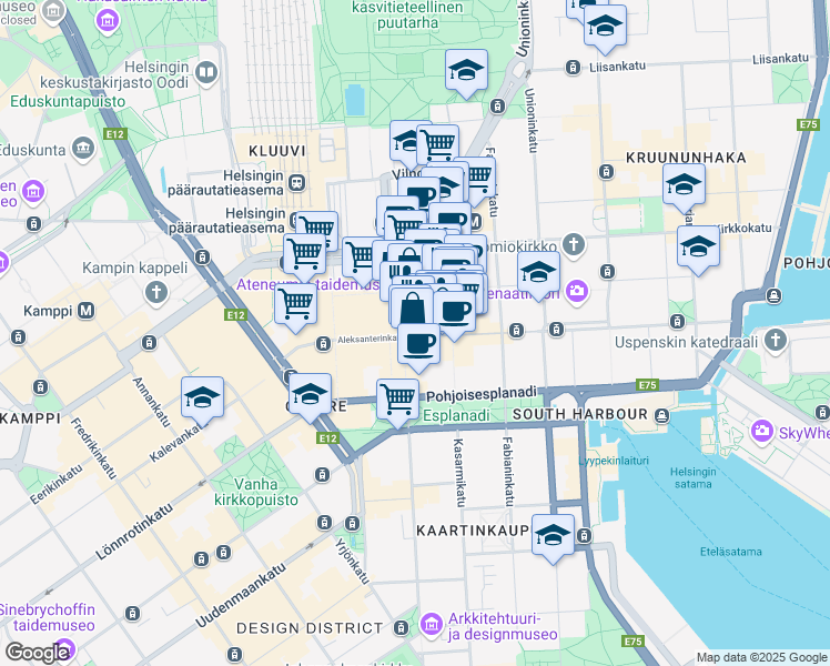 map of restaurants, bars, coffee shops, grocery stores, and more near 13 Aleksanterinkatu in Helsinki