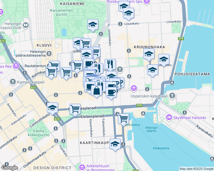 map of restaurants, bars, coffee shops, grocery stores, and more near 34 Unioninkatu in Helsinki