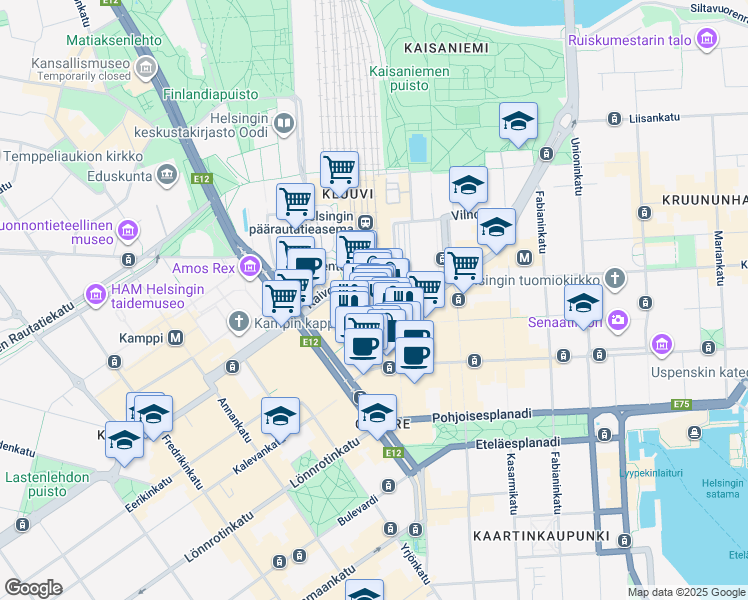 map of restaurants, bars, coffee shops, grocery stores, and more near in Helsinki