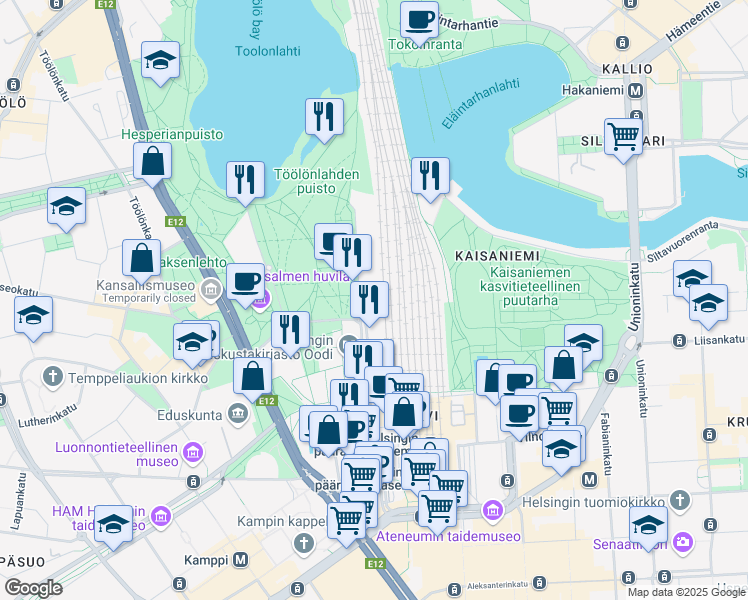 map of restaurants, bars, coffee shops, grocery stores, and more near in Helsinki