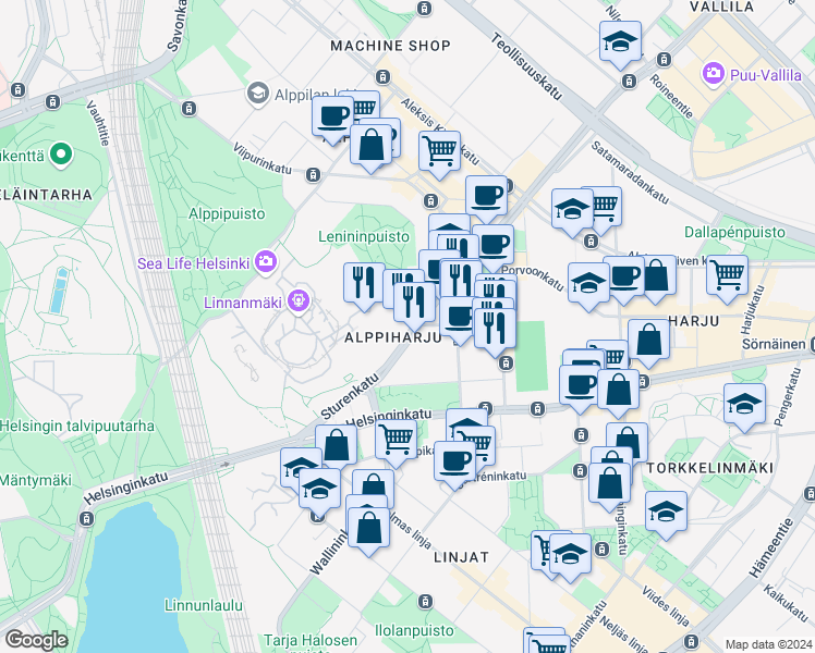 map of restaurants, bars, coffee shops, grocery stores, and more near in 