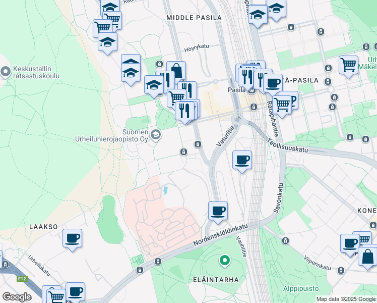 map of restaurants, bars, coffee shops, grocery stores, and more near 1 Palkkatilanportti in Helsinki