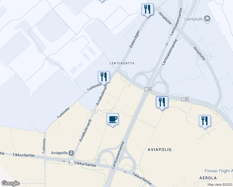 map of restaurants, bars, coffee shops, grocery stores, and more near in Vantaa