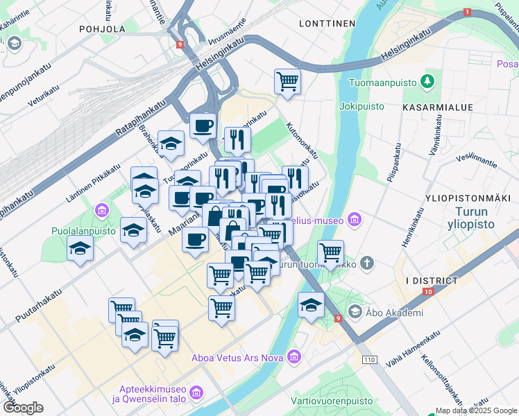 map of restaurants, bars, coffee shops, grocery stores, and more near  in Åbo