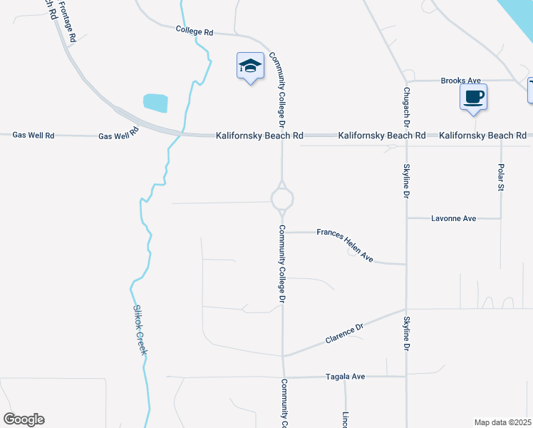 map of restaurants, bars, coffee shops, grocery stores, and more near 47227 Damon Avenue in Soldotna