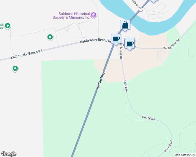 map of restaurants, bars, coffee shops, grocery stores, and more near 45015 Kalifornsky Beach Road in Soldotna
