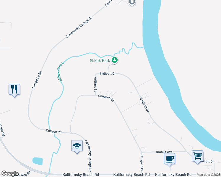 map of restaurants, bars, coffee shops, grocery stores, and more near 320 Artifact Street in Soldotna