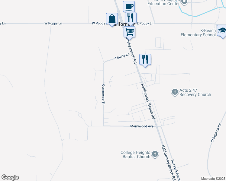 map of restaurants, bars, coffee shops, grocery stores, and more near 34637 Commerce Street in Soldotna