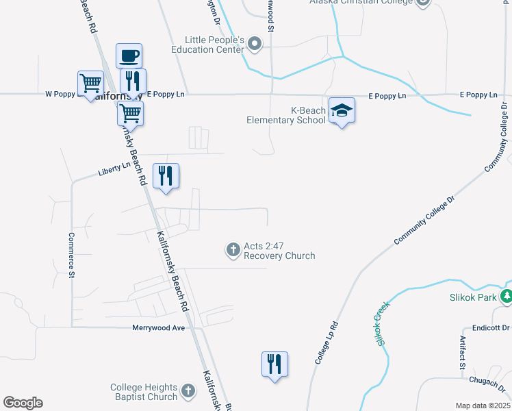 map of restaurants, bars, coffee shops, grocery stores, and more near 47105 Harvard Avenue in Soldotna