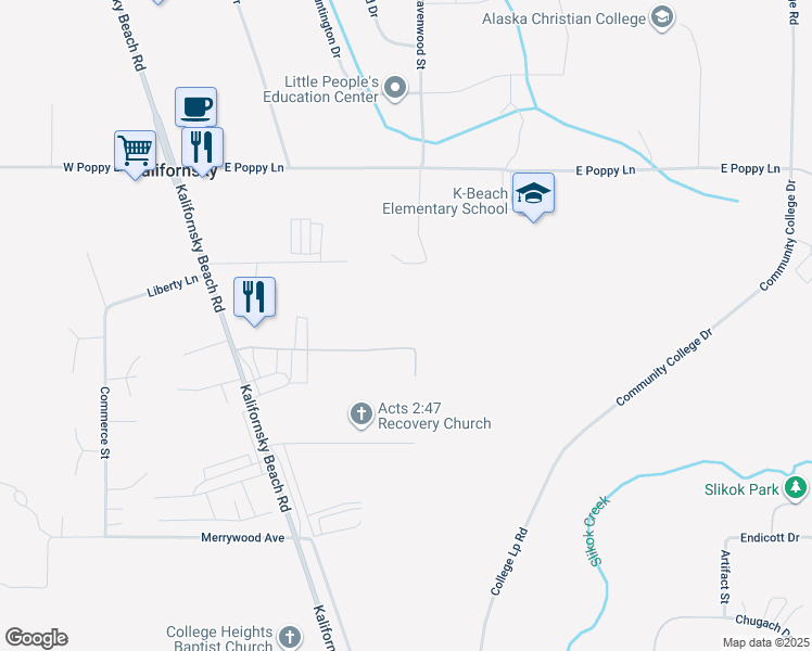 map of restaurants, bars, coffee shops, grocery stores, and more near 47105 Harvard Avenue in Soldotna