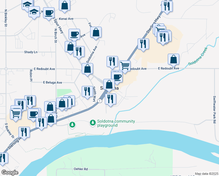 map of restaurants, bars, coffee shops, grocery stores, and more near in Soldotna