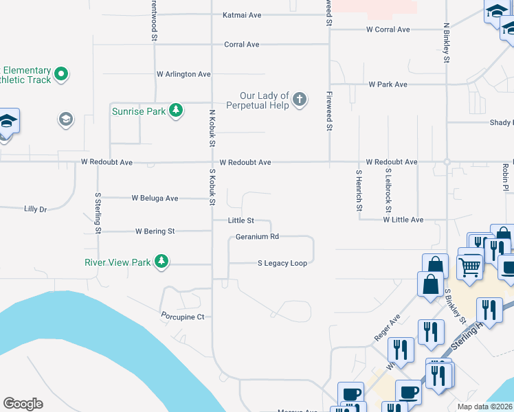 map of restaurants, bars, coffee shops, grocery stores, and more near 266 West Little Avenue in Soldotna