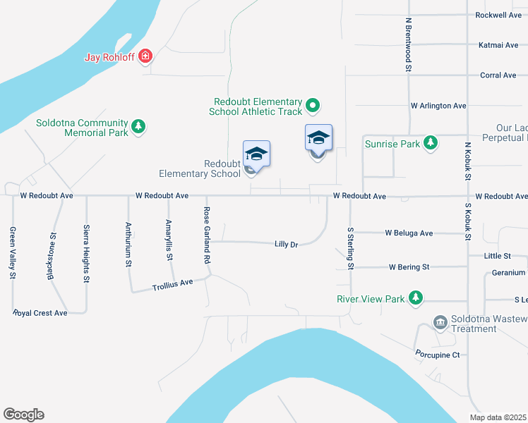 map of restaurants, bars, coffee shops, grocery stores, and more near 503 West Redoubt Avenue in Soldotna