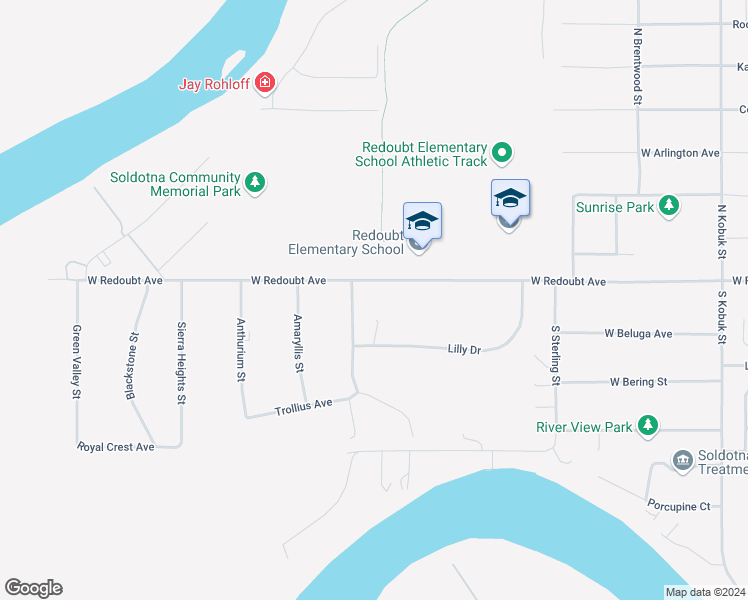 map of restaurants, bars, coffee shops, grocery stores, and more near 503 West Redoubt Avenue in Soldotna