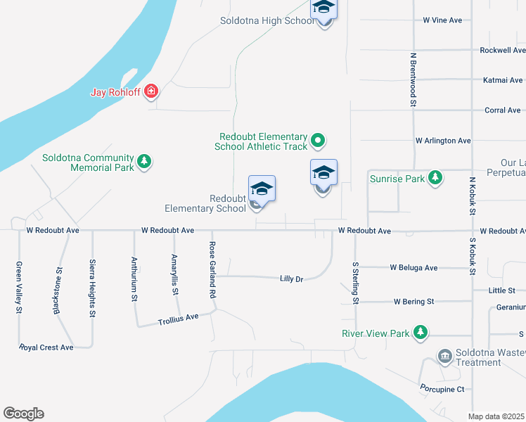 map of restaurants, bars, coffee shops, grocery stores, and more near 486 West Redoubt Avenue in Soldotna