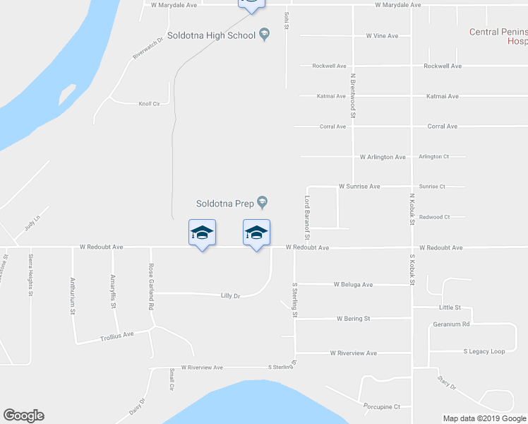 map of restaurants, bars, coffee shops, grocery stores, and more near 426 West Redoubt Avenue in Soldotna