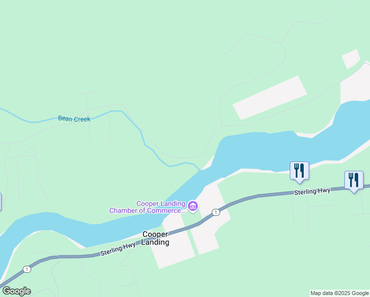 map of restaurants, bars, coffee shops, grocery stores, and more near 18026 Bean Creek Road in Cooper Landing