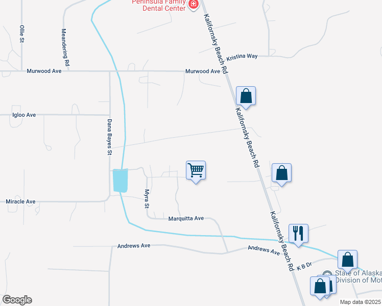 map of restaurants, bars, coffee shops, grocery stores, and more near 47840 Michelle Avenue in Soldotna