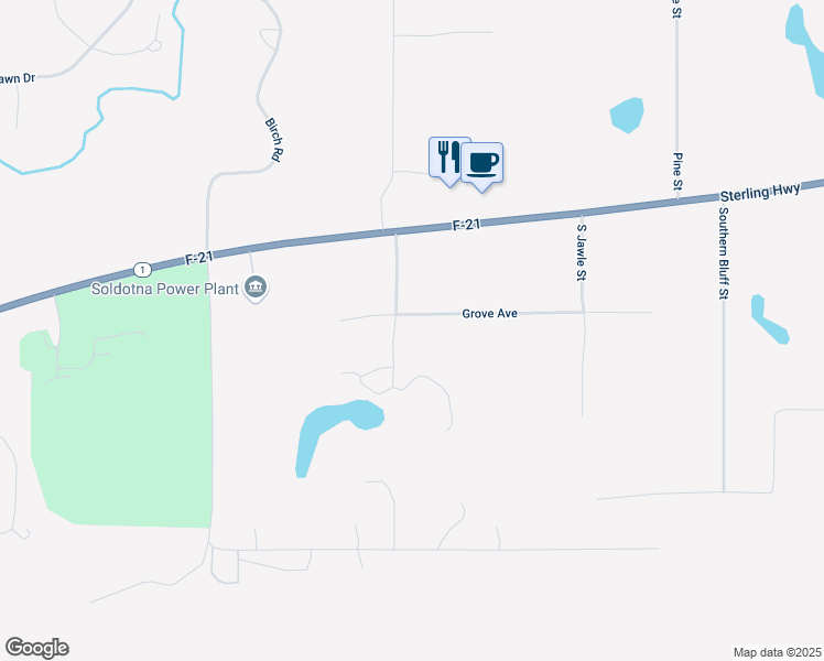 map of restaurants, bars, coffee shops, grocery stores, and more near 41725 Grove Avenue in Soldotna