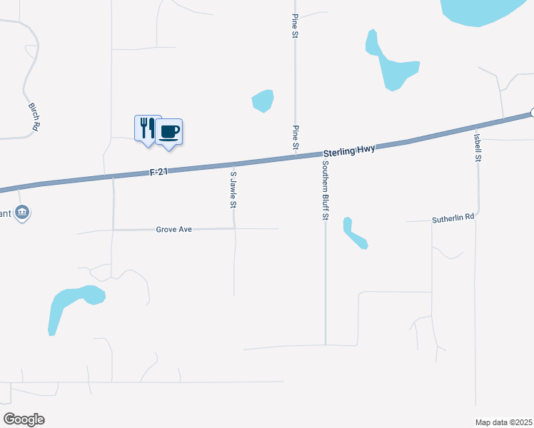 map of restaurants, bars, coffee shops, grocery stores, and more near 41555 Grove Avenue in Soldotna