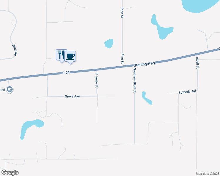 map of restaurants, bars, coffee shops, grocery stores, and more near 41555 Grove Avenue in Soldotna