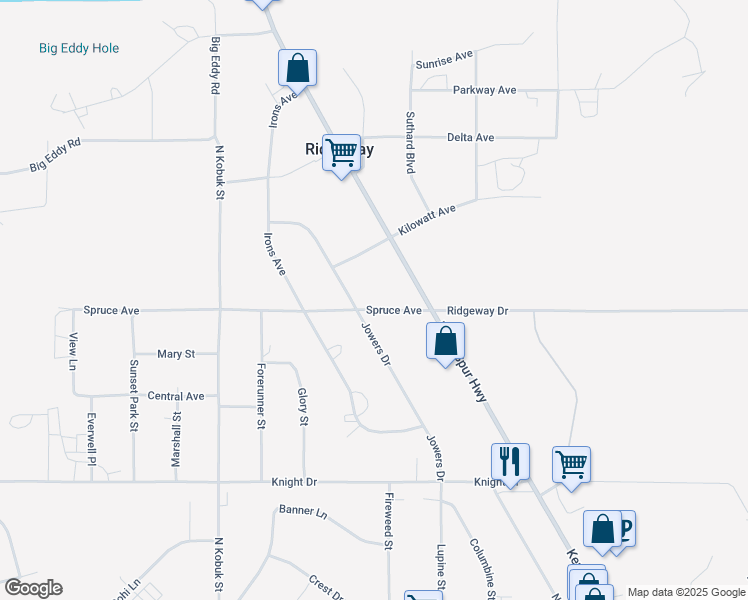 map of restaurants, bars, coffee shops, grocery stores, and more near 35962 Irons Avenue in Soldotna