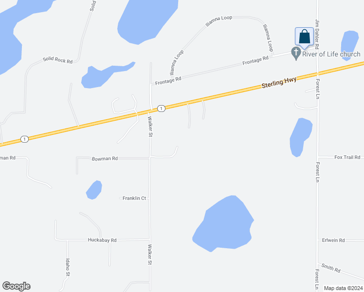 map of restaurants, bars, coffee shops, grocery stores, and more near 36084 Walker Street in Soldotna