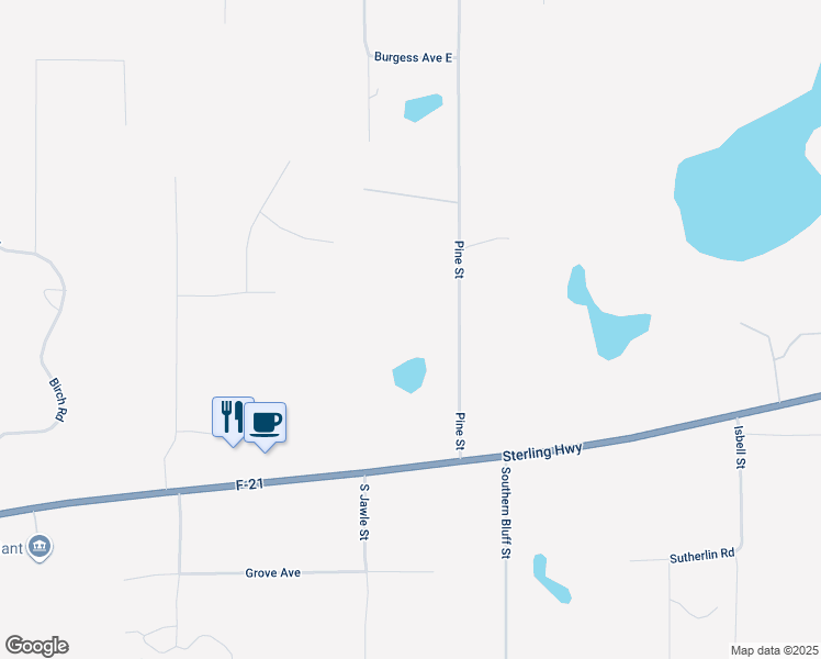 map of restaurants, bars, coffee shops, grocery stores, and more near 36163 Pine Street in Soldotna