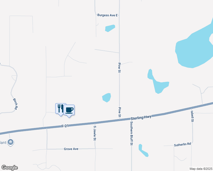 map of restaurants, bars, coffee shops, grocery stores, and more near 36163 Pine Street in Soldotna