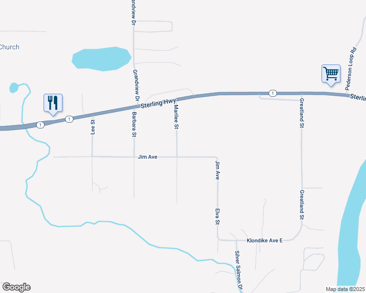 map of restaurants, bars, coffee shops, grocery stores, and more near 34350 Jim Street in Sterling