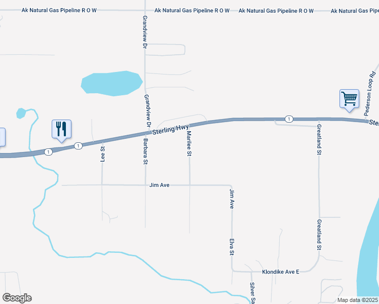 map of restaurants, bars, coffee shops, grocery stores, and more near 34350 Jim Street in Sterling