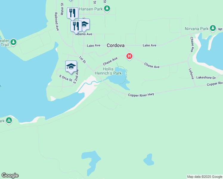 map of restaurants, bars, coffee shops, grocery stores, and more near 602 Chase Avenue in Cordova