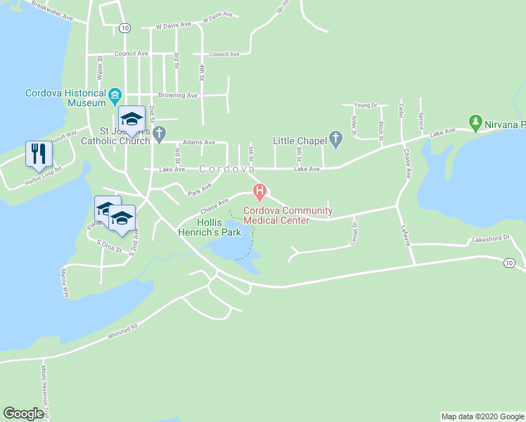 map of restaurants, bars, coffee shops, grocery stores, and more near 602 Chase Avenue in Cordova
