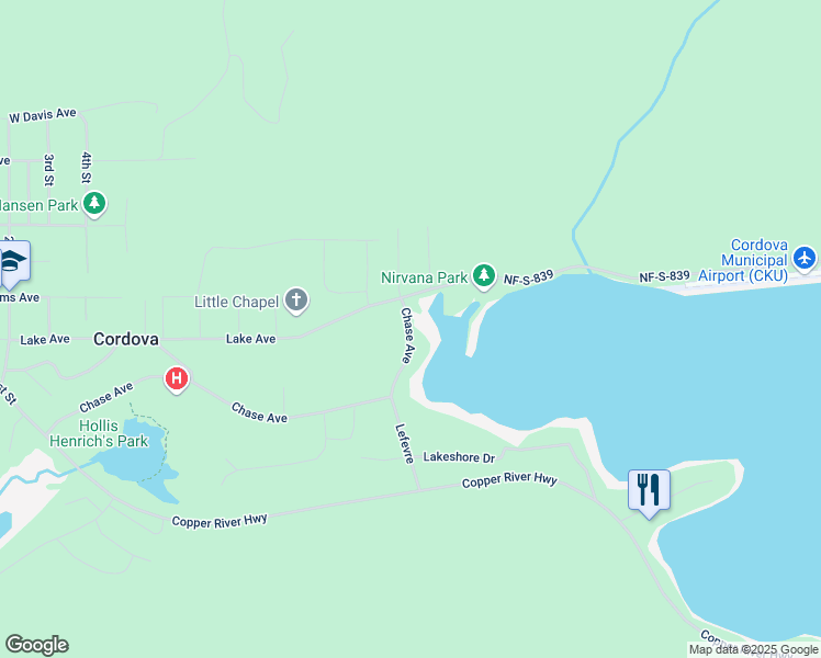 map of restaurants, bars, coffee shops, grocery stores, and more near 611 Cedar Street in Cordova
