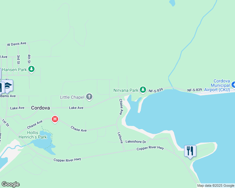 map of restaurants, bars, coffee shops, grocery stores, and more near 611 Cedar Street in Cordova